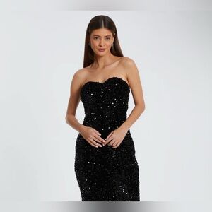 Quiz Women's Sequin Bandeau Sweetheart Bow Back Maxi Dress